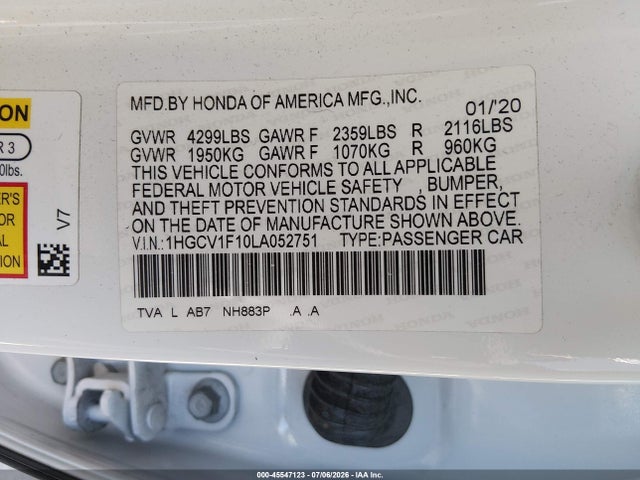 Honda ACCORD LX 2020 1HGCV1F10LA052751 Image 9
