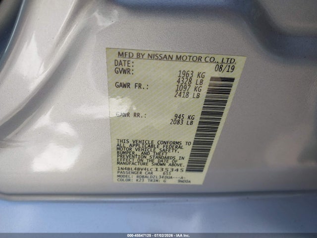 1N4BL4BV4LC135345 Nissan Altima S Fwd