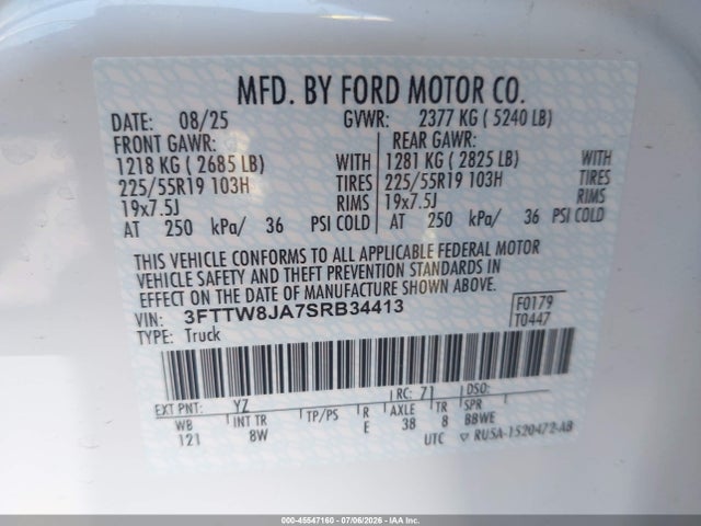 2025 Ford Maverick Xlt მანქანა იყიდება აუქციონზე, vin: 3FTTW8JA7SRB34413, აუქციონის ნომერი: 45547160
