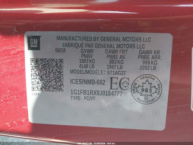 Chevrolet Camaro 1lt 2018 1G1FB1RX9J0184777 Image 9