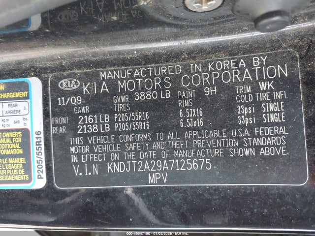 45547190 :رقم المزاد ، KNDJT2A29A7125675 vin ، 2010 Kia Soul + مزاد بيع