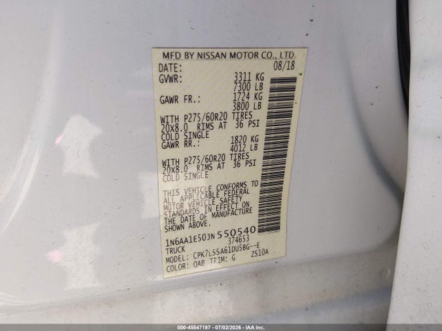 Nissan TITAN SV 2018 1N6AA1E50JN550540 Image 9