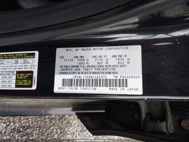 2011 Mazda Mazda3 I Touring მანქანა იყიდება აუქციონზე, vin: JM1BL1VGXB1422074, აუქციონის ნომერი: 45547213