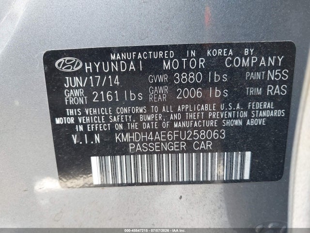 Hyundai Elantra Limited 2015 KMHDH4AE6FU258063 Image 9