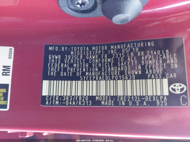 Toyota COROLLA LE 2020 5YFEPRAE0LP015639 Image 9