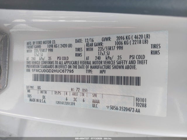Ford ESCAPE SE 2017 1FMCU0GD2HUC67795 Image 9