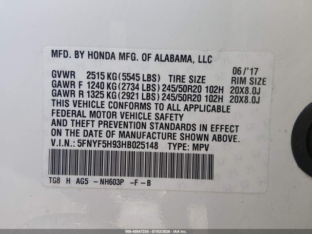 Honda Pilot Touring 2017 5FNYF5H93HB025148 Image 9