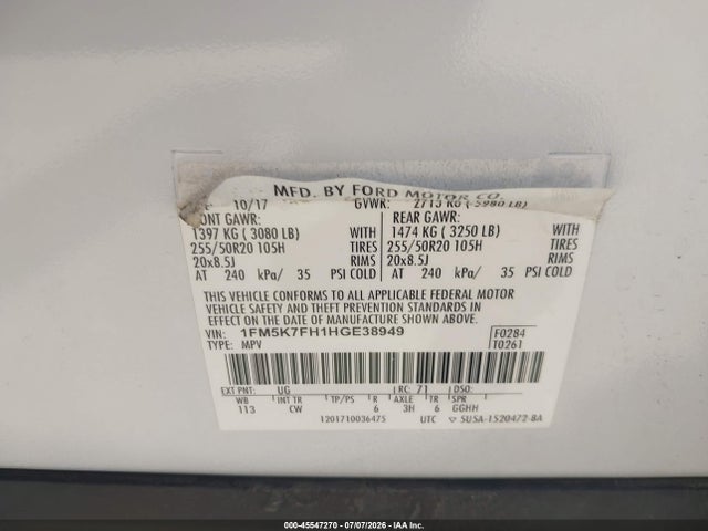 Ford Explorer Limited 2017 1FM5K7FH1HGE38949 Image 9