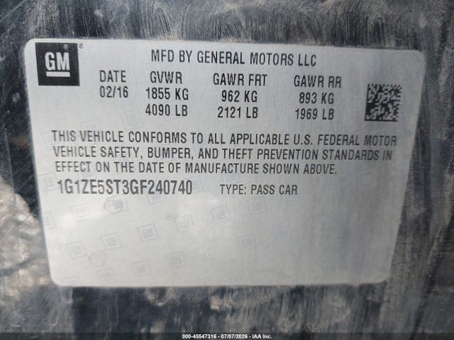 Chevrolet MALIBU 1LT 2016 1G1ZE5ST3GF240740 Image 9