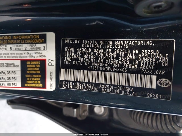 Toyota CAMRY XLE 2015 4T1BF1FK3FU943406 Image 9