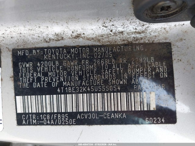 Продажа на аукционе авто 2005 Toyota Camry Le, vin: 4T1BE32K45U555054, номер лота: 45547334