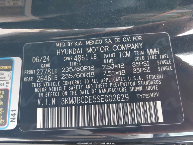 Aukcja sprzedaży 2025 Hyundai Tucson Sel, vin: 3KMJBCDE5SE002629, numer aukcji: 45547340