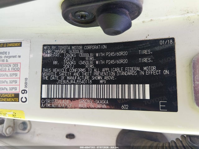 JTEBU5JR4J5540118 Toyota 4runner Limited