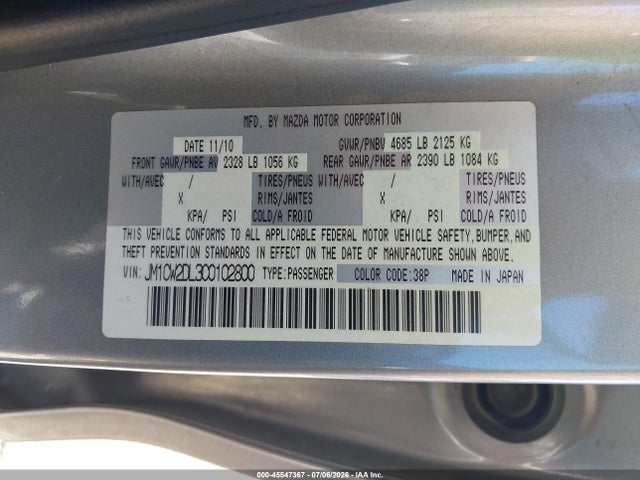 Aukcja sprzedaży 2012 Mazda Mazda5 Grand Touring, vin: JM1CW2DL3C0102800, numer aukcji: 45547367
