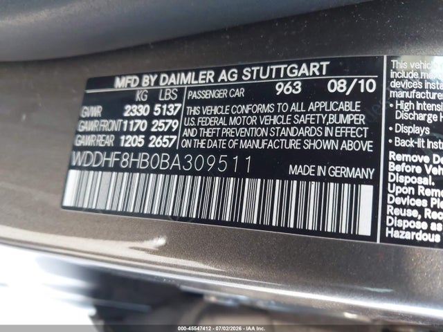 45547412 :رقم المزاد ، WDDHF8HB0BA309511 vin ، 2011 Mercedes-benz E 350 4matic مزاد بيع