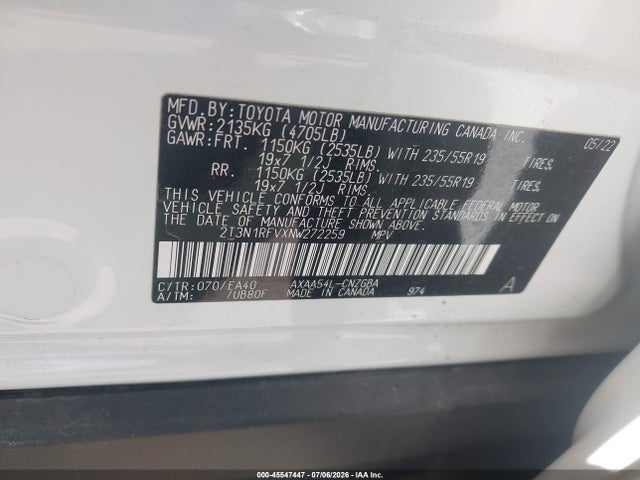 2T3N1RFVXNW272259 Toyota Rav4 Limited