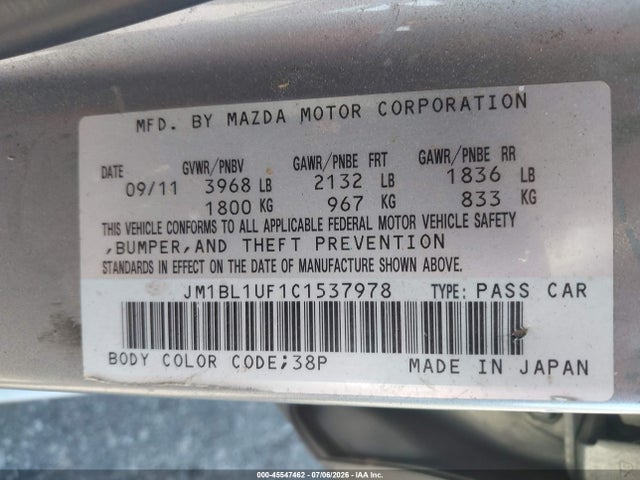 Продажа на аукционе авто 2012 Mazda Mazda3 I Sport, vin: JM1BL1UF1C1537978, номер лота: 45547462