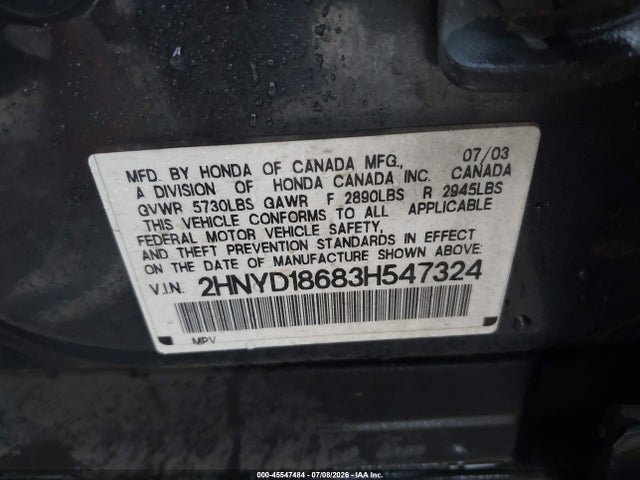 2003 Acura Mdx მანქანა იყიდება აუქციონზე, vin: 2HNYD18683H547324, აუქციონის ნომერი: 45547484