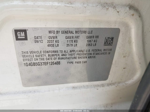 Продаж на аукціоні авто 2014 Buick Lacrosse Leather Group, vin: 1G4GB5G37EF126488, номер лоту: 45547494