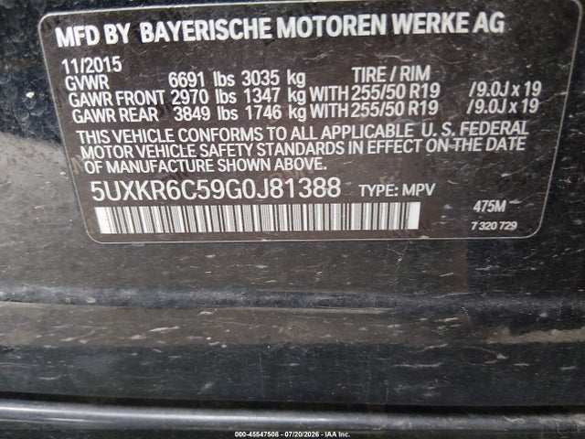 Aukcja sprzedaży 2016 Bmw X5 Xdrive50i, vin: 5UXKR6C59G0J81388, numer aukcji: 45547508