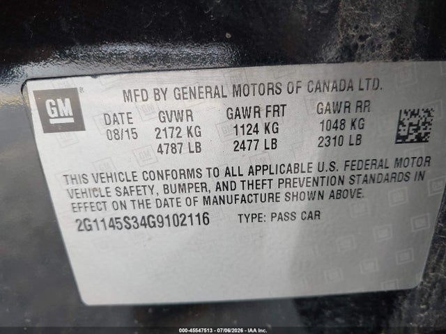 2016 Chevrolet Impala 2lz მანქანა იყიდება აუქციონზე, vin: 2G1145S34G9102116, აუქციონის ნომერი: 45547513