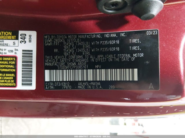 5TDDSKFC7PS085161 Toyota Sienna Xse