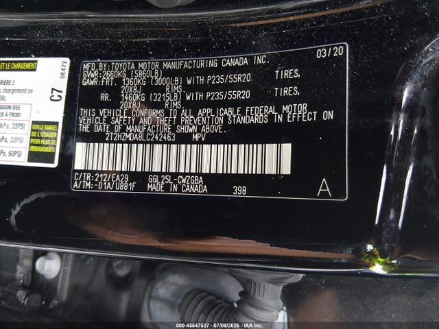 45547527 :رقم المزاد ، 2T2HZMDA8LC242463 vin ، 2020 Lexus Rx 350 مزاد بيع