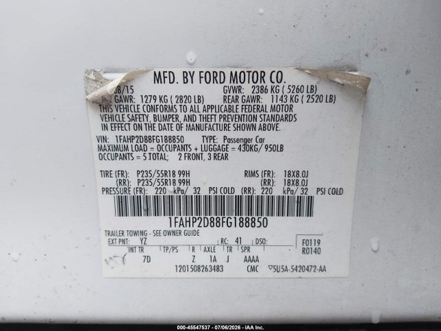 Ford TAURUS SE 2015 1FAHP2D88FG188850 Image 9
