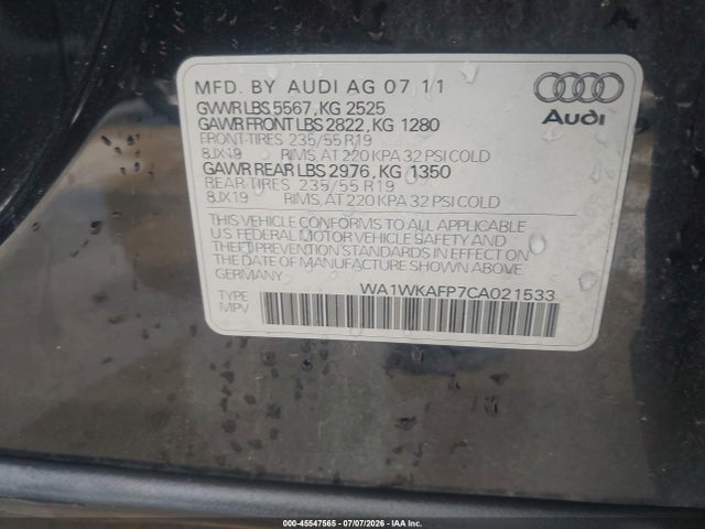 Продаж на аукціоні авто 2012 Audi Q5 3.2 Premium, vin: WA1WKAFP7CA021533, номер лоту: 45547565