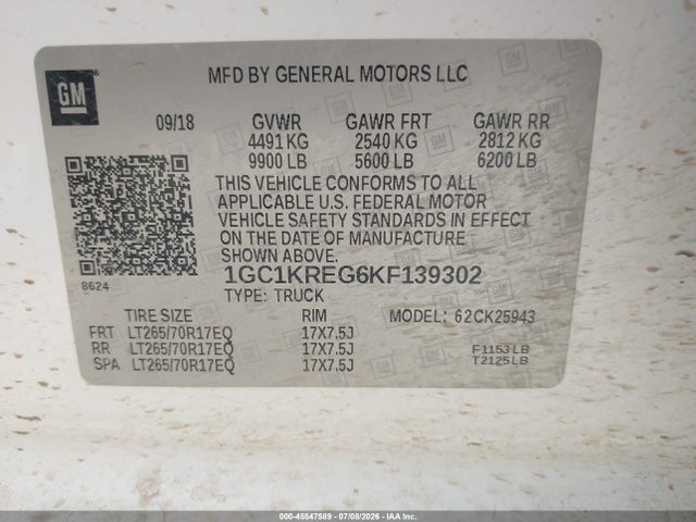 Chevrolet Silverado 2500hd Wt 2019 1GC1KREG6KF139302 Image 9