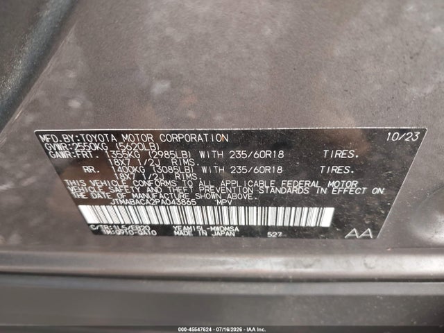 45547624 :رقم المزاد ، JTMABACA2PA043865 vin ، 2023 Toyota Bz4x Xle مزاد بيع