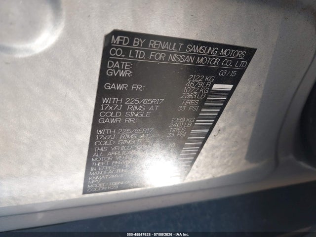 45547628 :رقم المزاد ، KNMAT2MV1FP541698 vin ، 2015 Nissan Rogue Sv مزاد بيع