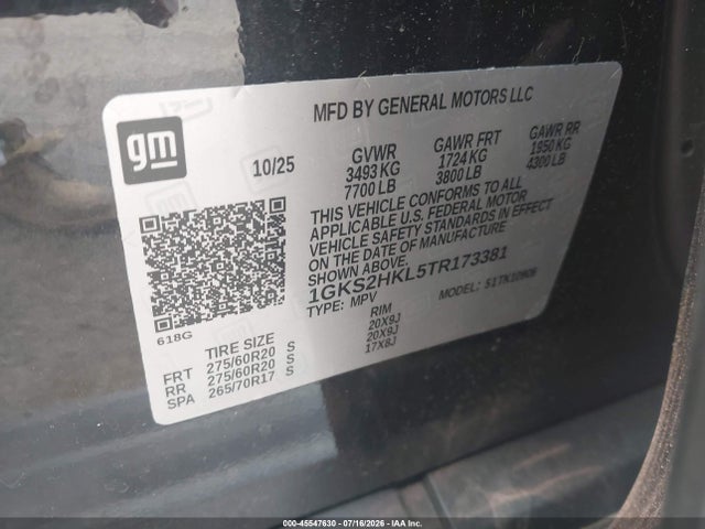 Продаж на аукціоні авто 2026 Gmc Yukon Xl 4wd At4, vin: 1GKS2HKL5TR173381, номер лоту: 45547630