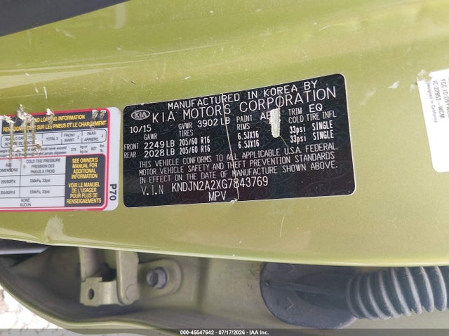 Aukcja sprzedaży 2016 Kia Soul, vin: KNDJN2A2XG7843769, numer aukcji: 45547642