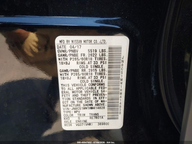 Продаж на аукціоні авто 2017 Infiniti Qx70, vin: JN8CS1MW1HM414828, номер лоту: 45547652