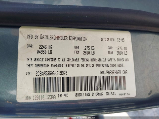 Продаж на аукціоні авто 2006 Chrysler 300 Touring, vin: 2C3KA53G06H319970, номер лоту: 45547680