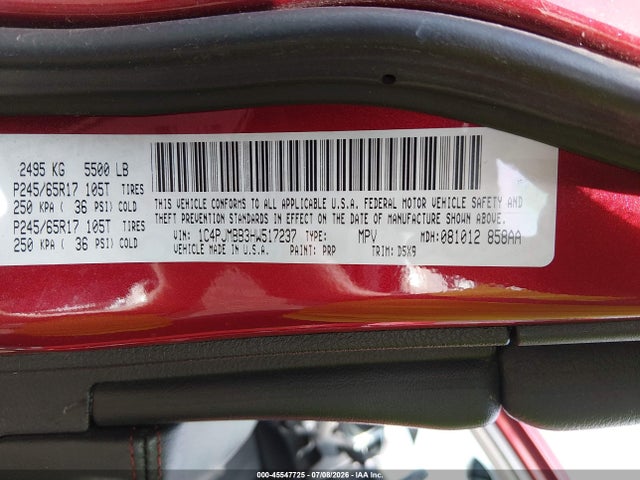45547725 :رقم المزاد ، 1C4PJMBB3HW517237 vin ، 2017 Jeep Cherokee Trailhawk مزاد بيع
