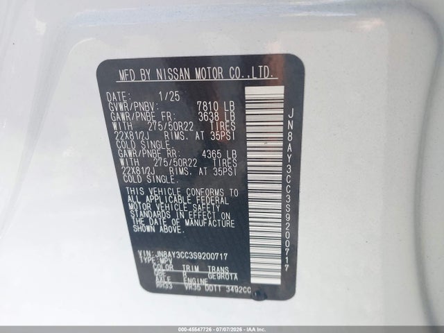 JN8AY3CC3S9200717 Nissan Armada Platinum Reserve 4wd