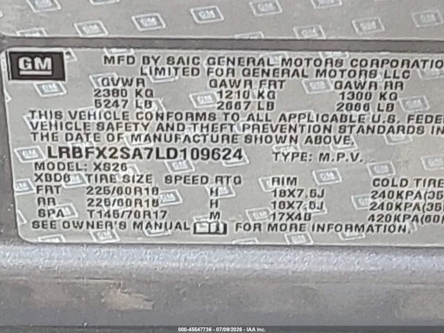 Aukcja sprzedaży 2020 Buick Envision Awd Essence, vin: LRBFX2SA7LD109624, numer aukcji: 45547736