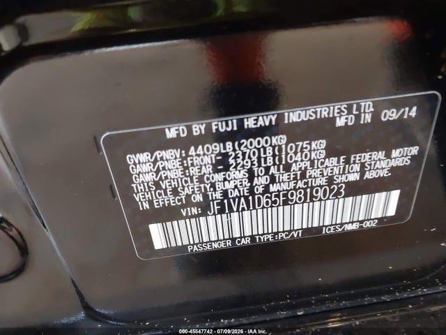 2015 Subaru Wrx Premium მანქანა იყიდება აუქციონზე, vin: JF1VA1D65F9819023, აუქციონის ნომერი: 45547742