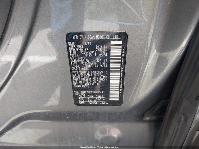 Продаж на аукціоні авто 2015 Nissan Quest Platinum, vin: JN8AE2KP8F9120049, номер лоту: 45547793