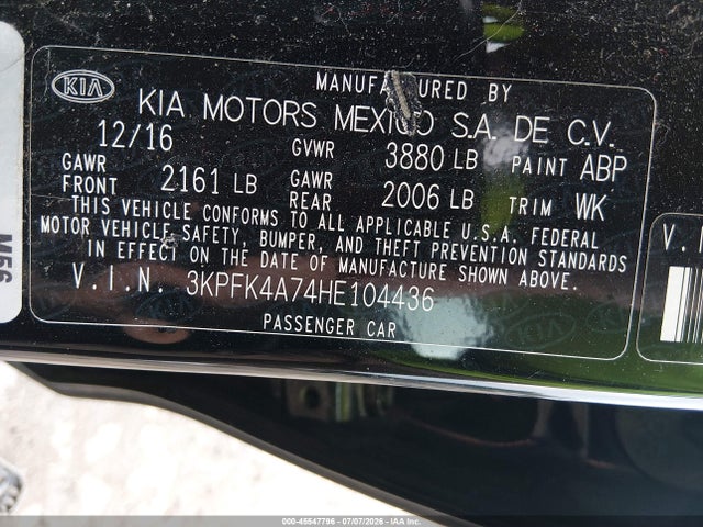 Продажа на аукционе авто 2017 Kia Forte Lx, vin: 3KPFK4A74HE104436, номер лота: 45547796