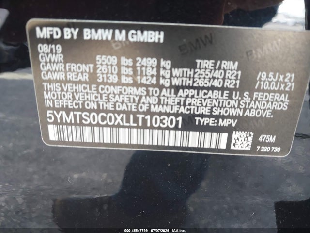 Продажа на аукционе авто 2020 Bmw X3 M, vin: 5YMTS0C0XLLT10301, номер лота: 45547799