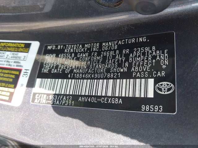 Aukcja sprzedaży 2009 Toyota Camry Hybrid, vin: 4T1BB46K49U078821, numer aukcji: 45547830