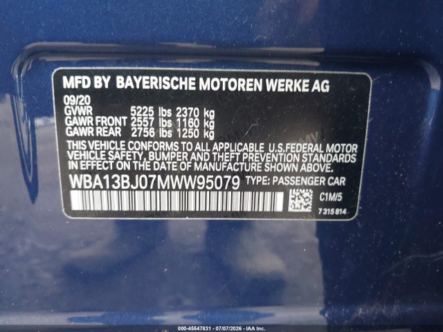 Aukcja sprzedaży 2021 Bmw 530i Xdrive, vin: WBA13BJ07MWW95079, numer aukcji: 45547831