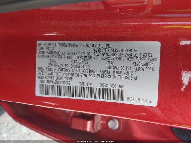 Aukcja sprzedaży 2025 Mazda Cx-50 Hybrid Premium Package, vin: 7MMVAADWXSN110521, numer aukcji: 45547877