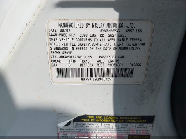 Продажа на аукционе авто 2008 Infiniti M35, vin: JNKAY01E28M600125, номер лота: 45547896