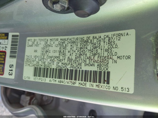 Aukcja sprzedaży 2012 Toyota Tacoma Base V6, vin: 3TMLU4EN8CM102421, numer aukcji: 45547908