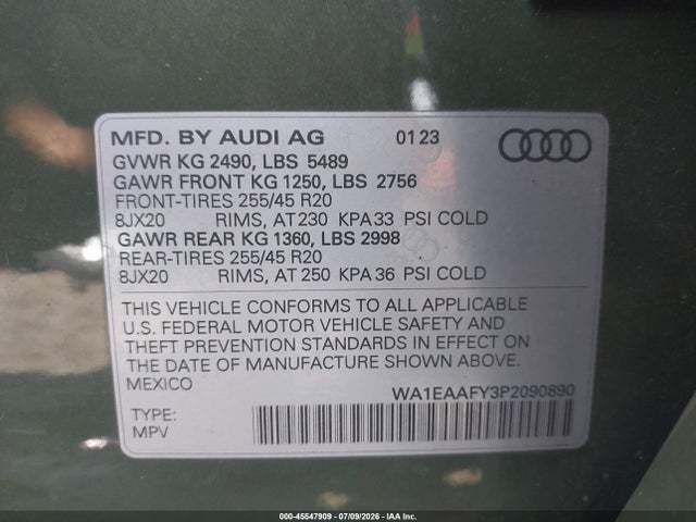 WA1EAAFY3P2090890 Audi Q5 Premium Plus 45 Tfsi S Line Quattro