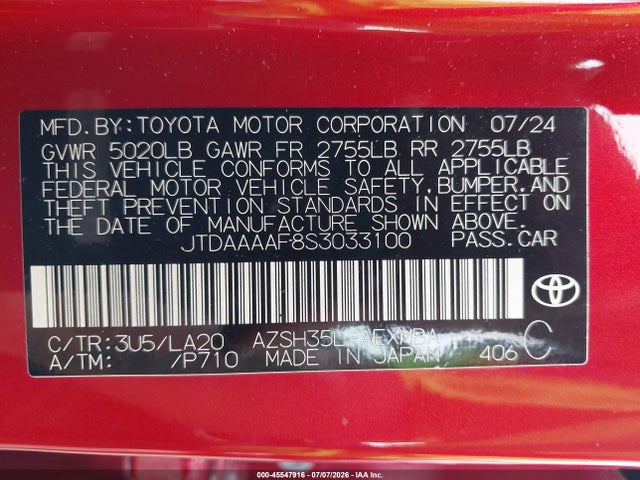 2025 Toyota Crown Limited მანქანა იყიდება აუქციონზე, vin: JTDAAAAF8S3033100, აუქციონის ნომერი: 45547916